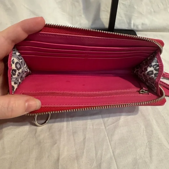 Coach Poppy Fuchsia Hot Pink Leather Wristlet Wallet with Silver Accents - Picture 6 of 8